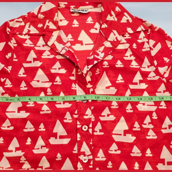 Vintage 80s Womens Red Top Button Up Blouse Nautical Sailboat Booth Bay Small - Picture 5 of 8